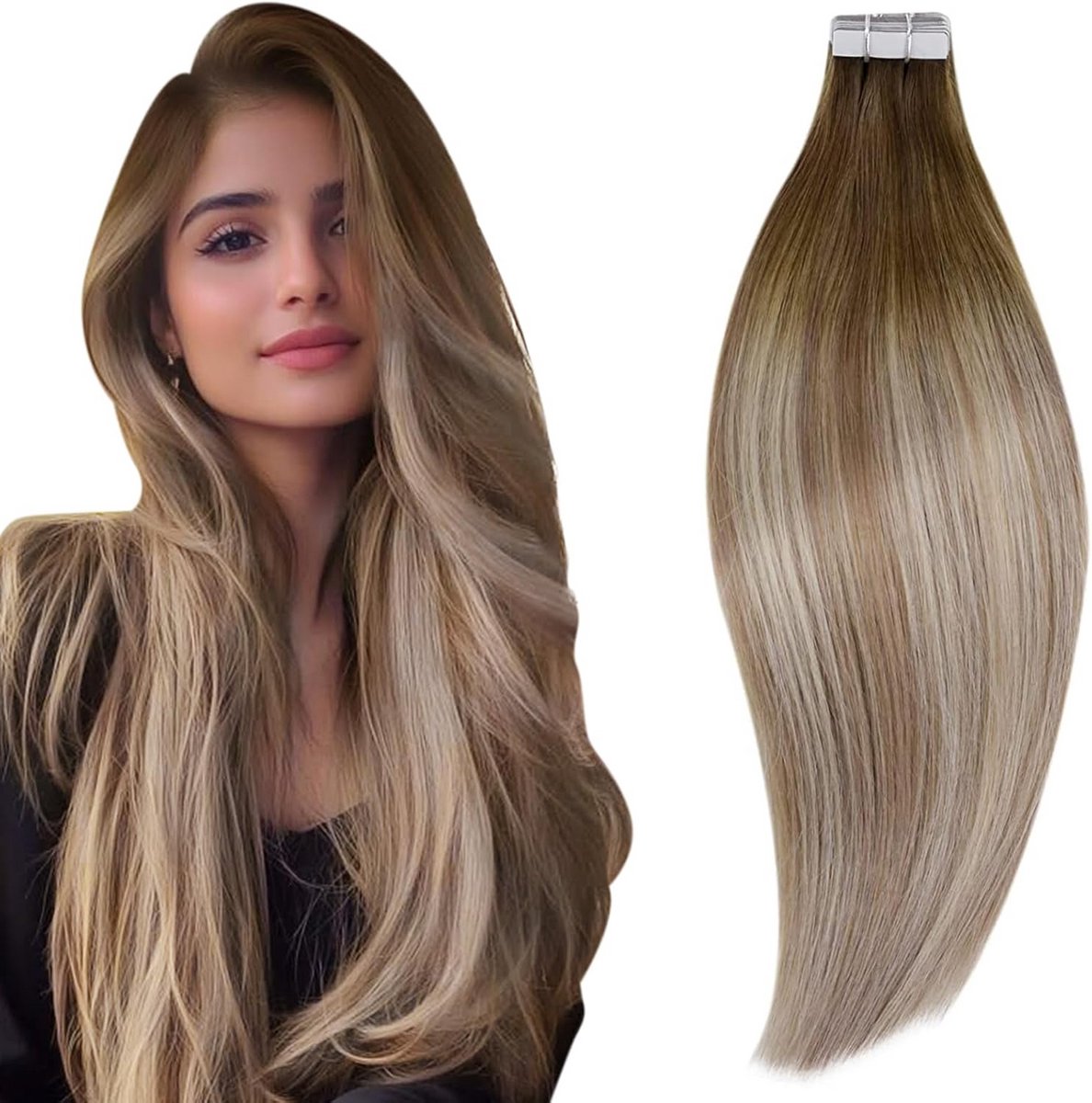 Tape-In Haarverlenging 100% Echt Menselijk Haar Ombre Balayage 50 cm