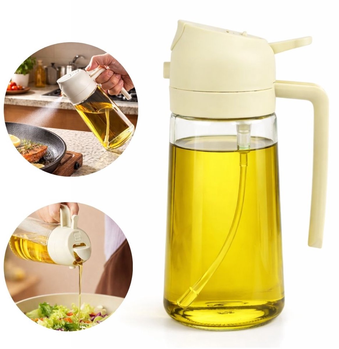 Olijfolie Sprayer - Olie Sprayer - 2-in-1 spray en schenkfunctie - Oliefles - BBQ Accessoires - Navulbaar Olie Glas - 470 ML - Airfryer Spray