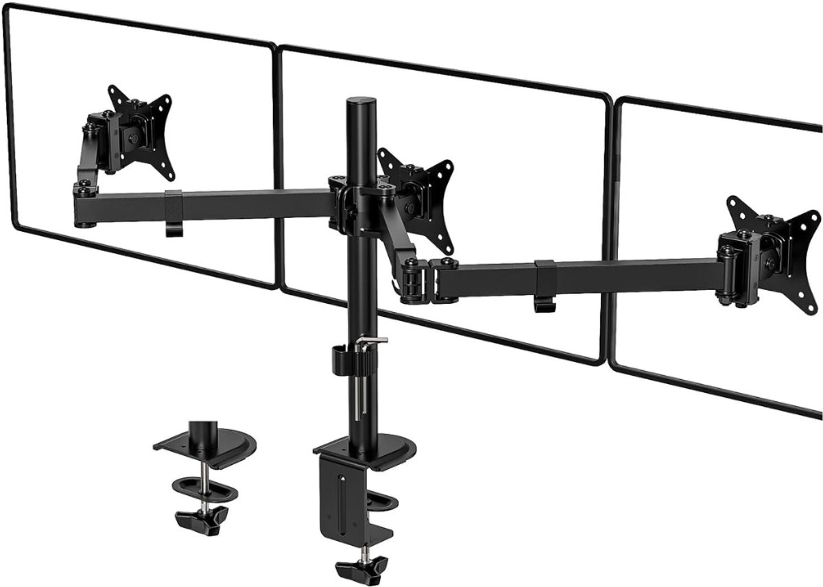 Zyrex® Monitorarm 3 schermen - Muurbeugel - Klemdoorvoertule - Zwart - ‎43cm x 24cm x 14cm