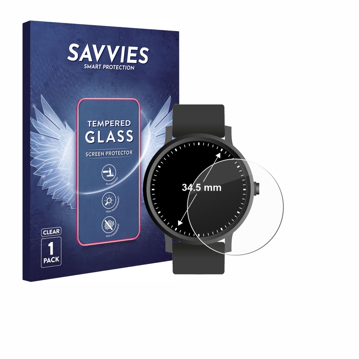 Savvies - Glas Screenprotector voor Horloges (Rond, ø: 34.5 mm) - Gehard Beschermglas 9H