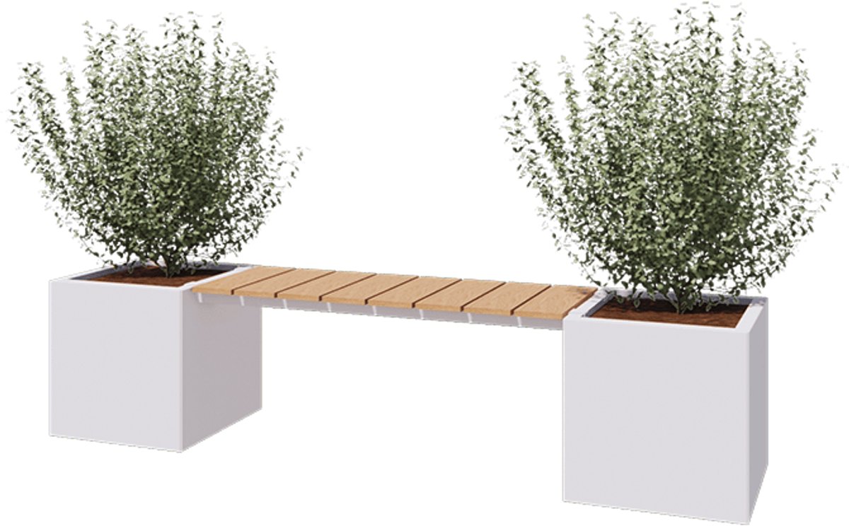 Gepoedercoat staal - plantenbak - Vierkant - Met bankje - 221,2x50x50cm - Wit - Zonder bodem - MySteel
