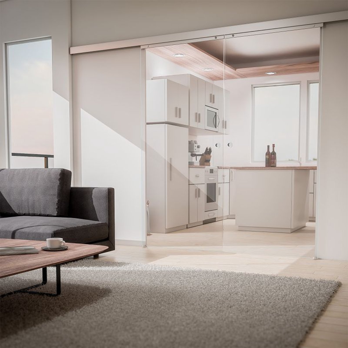 Schulte complete glazen dubbele schuifdeur - 176x203 - helder glas - rond handgrep-dubbele softclose