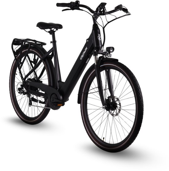 Crown Porto - Elektrische Damesfiets - 28 inch - 7 versnellingen - Elektrische stadsfiets - Hydraulische schijfremmen - Mat zwart