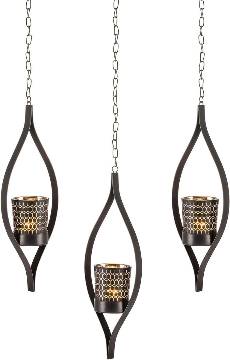 Hangende theelichthouders set van 3 - metalen wanddecoratie voor tuin en eetkamer