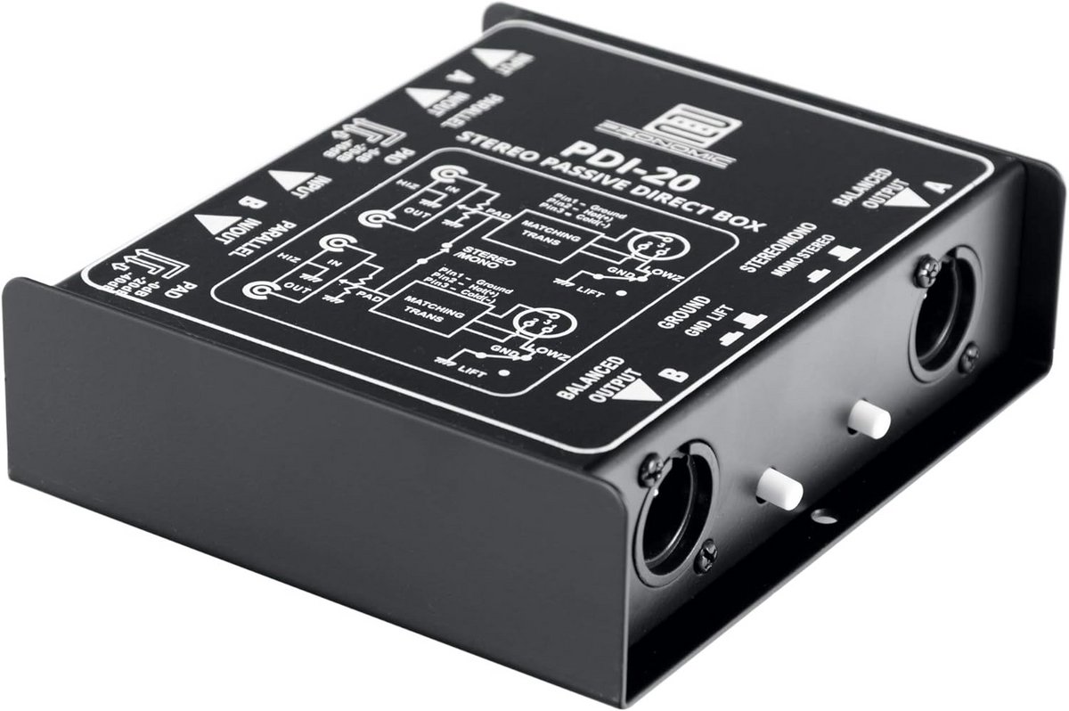 Passieve Stereo DI Box met Ground Lift en Pad voor Gitaar en Keyboard
