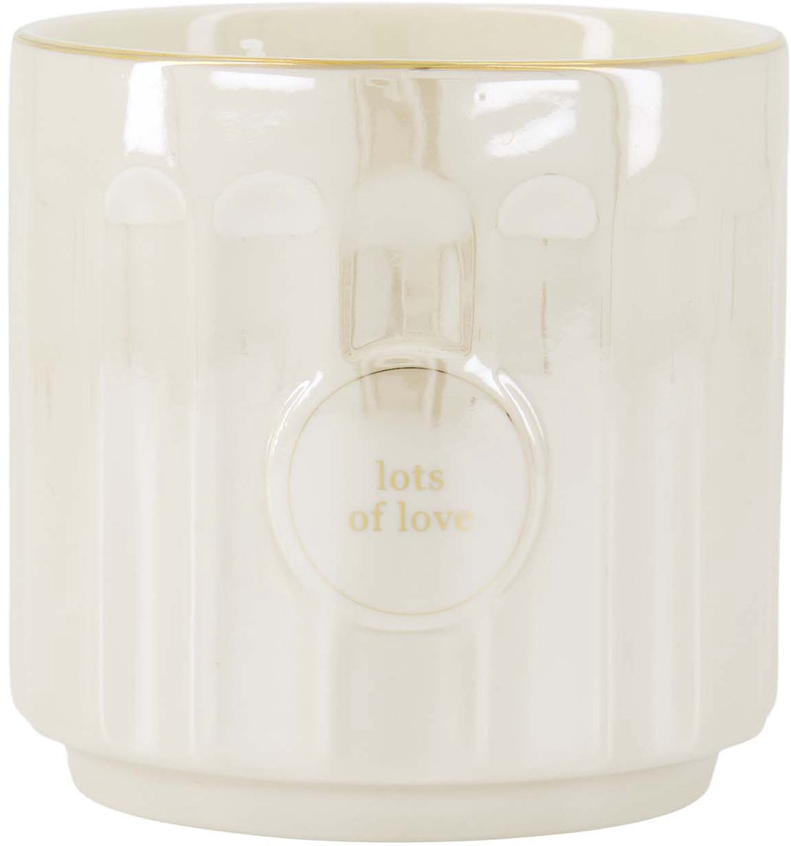 Zusss Geurkaars Keramiek Parelmoer Ribbel Lots Of Love - Sand / Gold - Ø10x10cm