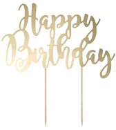 PARTYDECO - Taarttopper van karton "Happy Birthday" goud metallic 22,5 cm voor chique decoratie