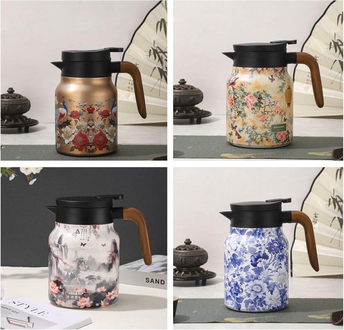 RVS Theepot met Bloemenpatroon en Theezeef voor Thee en Warme Dranken