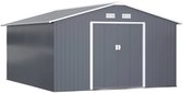 Tuinschuur - 386x340x200 cm - 12,4m³ - Gegalvaniseerd Staal - Tuinhuisje - Gereedschapsschuur - Opslagruimte Tuin - Tuingereedschap Bewaren - Buitenschuren - Fietsenberging - Tuinhuis met Ventilatiesleuven en Schuifdeur - Antracietgrijs