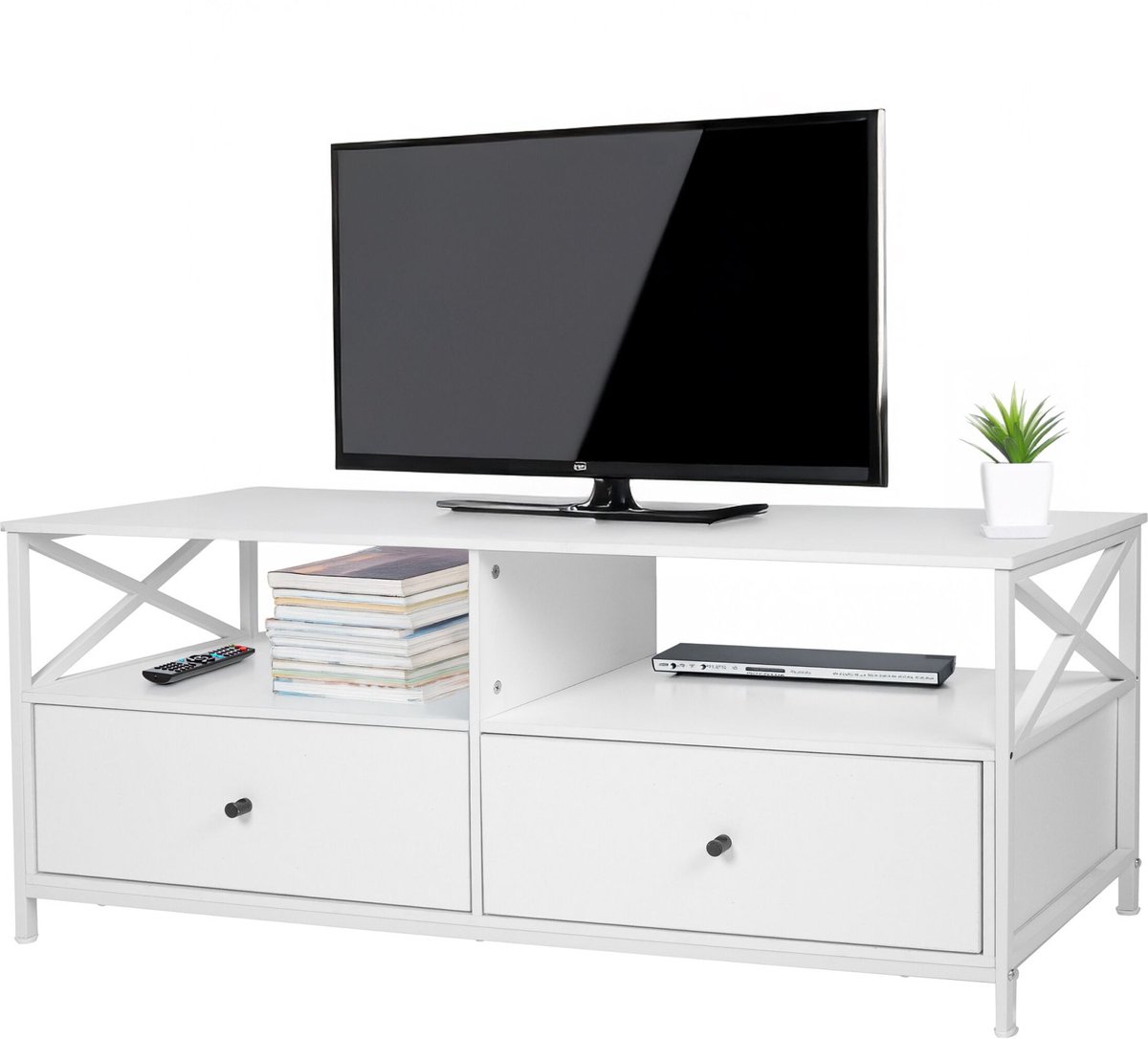 Relaxdays Tv kast - 50x120x40 cm - met 2 lades - wit