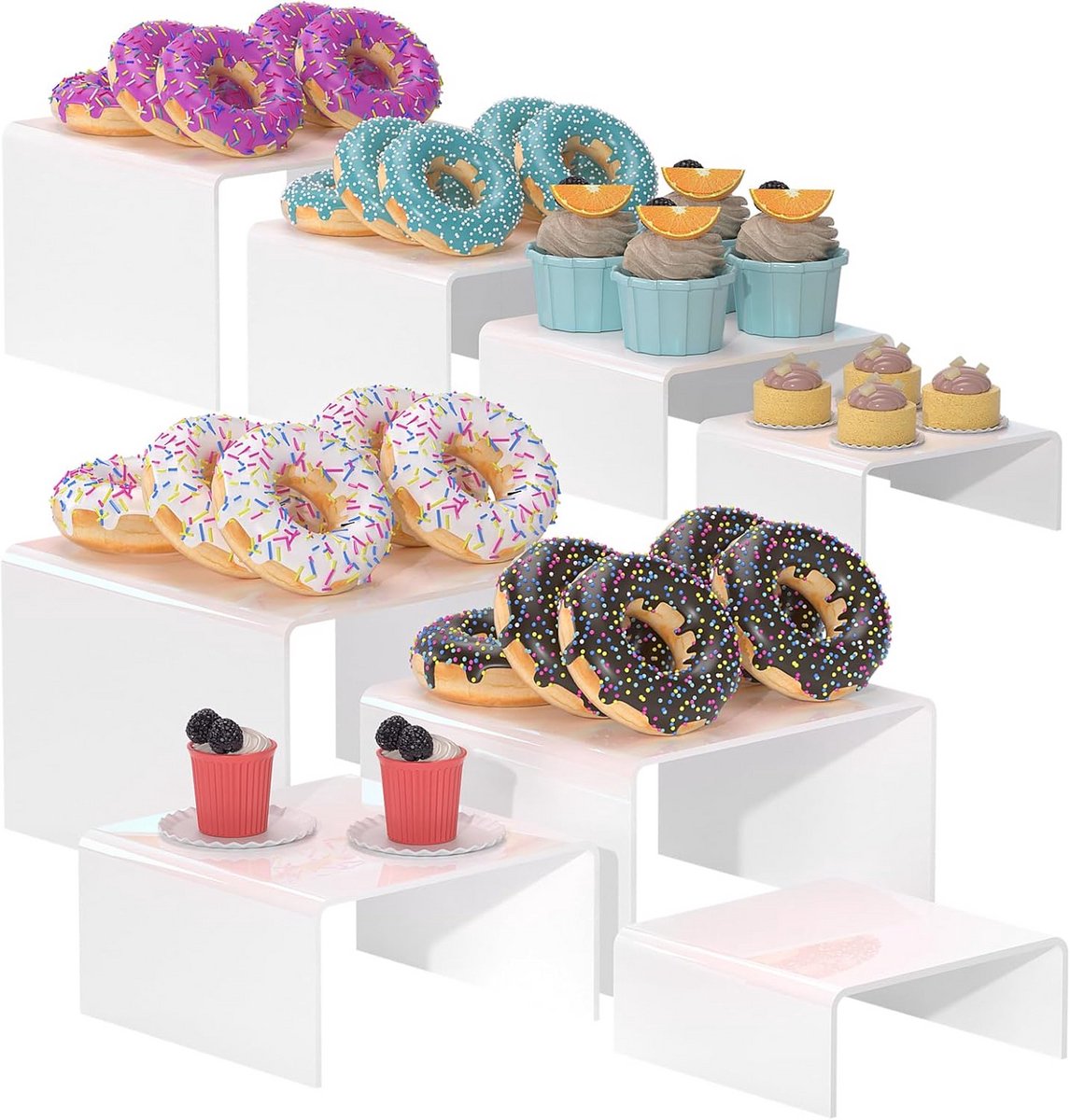 8 Stuks Witte Opzet Display Stands 4-Laags - Presentatiedisplay Buffet Bruiloft Feest