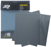 Verpakking met vier grijze schuurvellen, 230 x 280 mm. "SANDING SHEETS" staat op de verpakking.