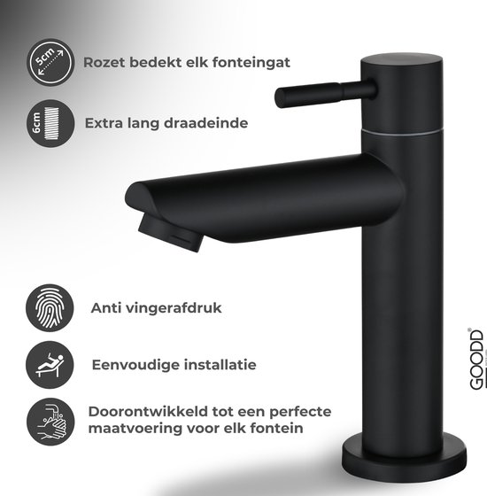 BaderiQ - robinet fontaine - robinet WC - Frejus - noir mat - eau froide - mitigeur monocommande