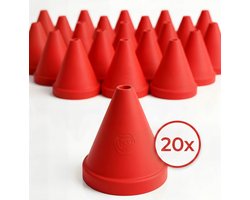 Mini Pionnen set - 12 cm - 20 stuks – Stevig en hard kunststof - Rood/Oranje – Hondentraining – Kinderen Spel & Onderwijs – Workshop & Coaching – Knutselmateriaal – Verkeerskegel - Voetbal trainingshoedjes