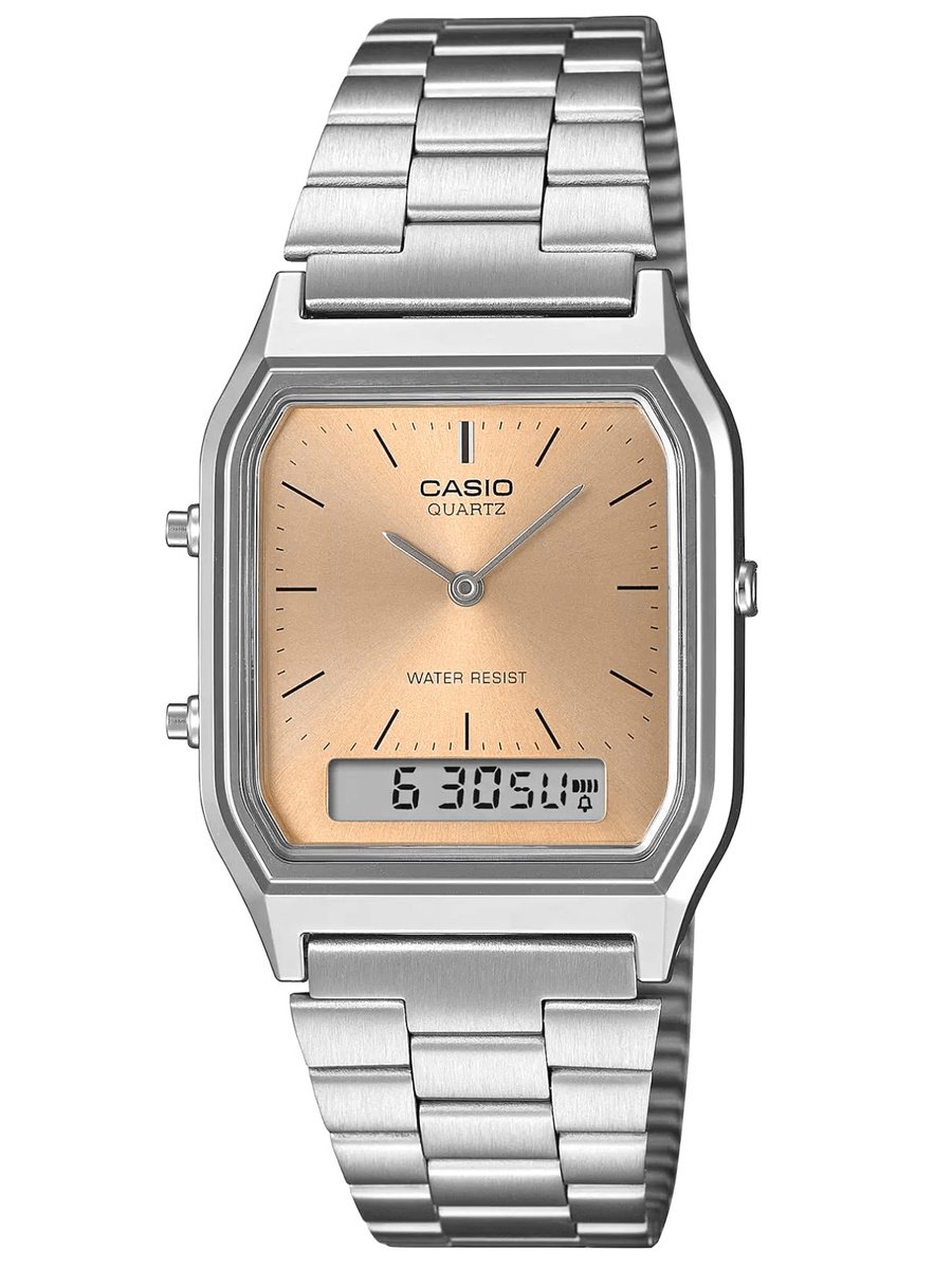 Casio Vintage - Unisex Horloge - Retro Design - Bezel Kleur Zilver - Digitale en Analoge Uitvoering