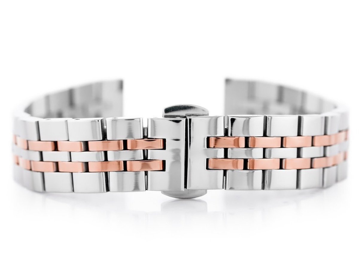 Pacific Model 4 - Horlogebandje - Zilver-Roze Goud - 16mm