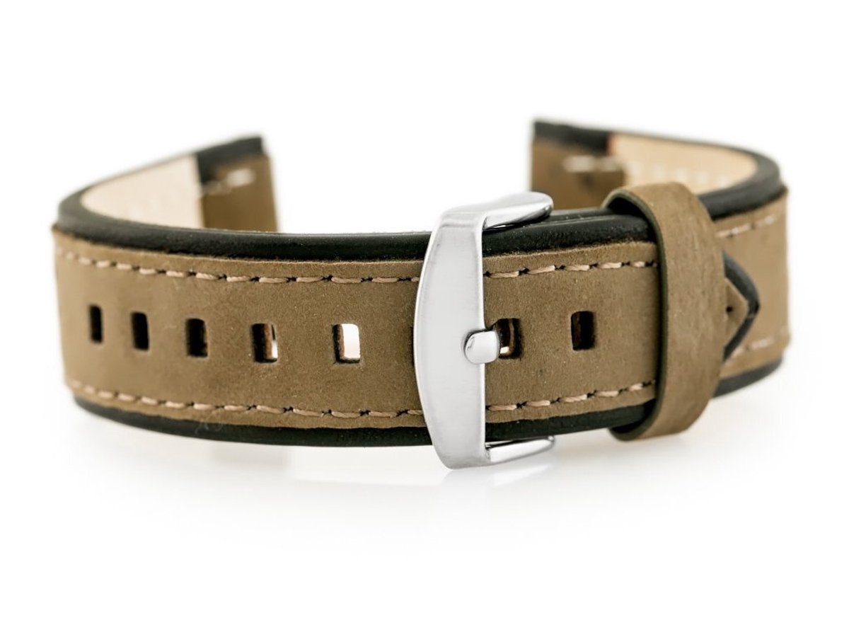 Pacific - Horlogebandje - Beige-Zwart - 20mm - Leer