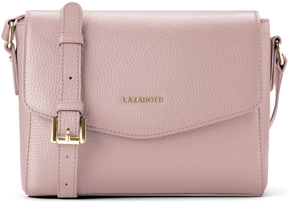 Lazarotti Leren Schoudertas Bologna Leather Flat Crossbody Bag Pink Oud roze
