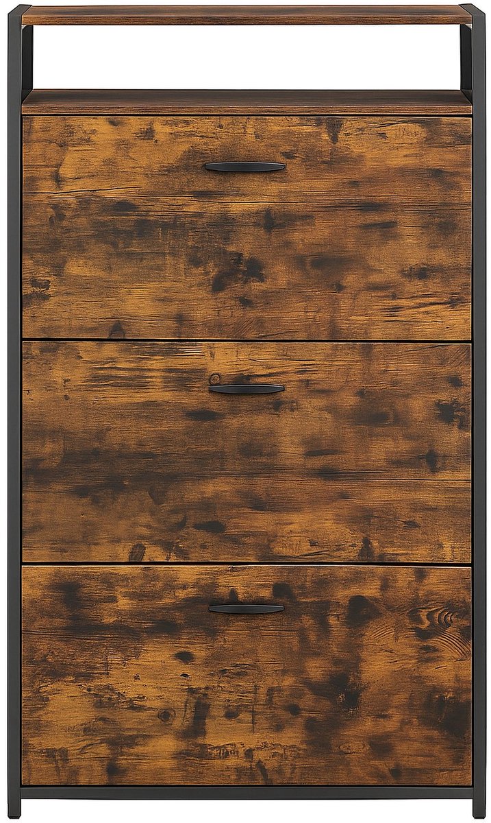Schoenkast – Met 3 deuren – Voor 15-18 paar schoenen – Vintage bruin-zwart – 80 x 30 x 130 cm