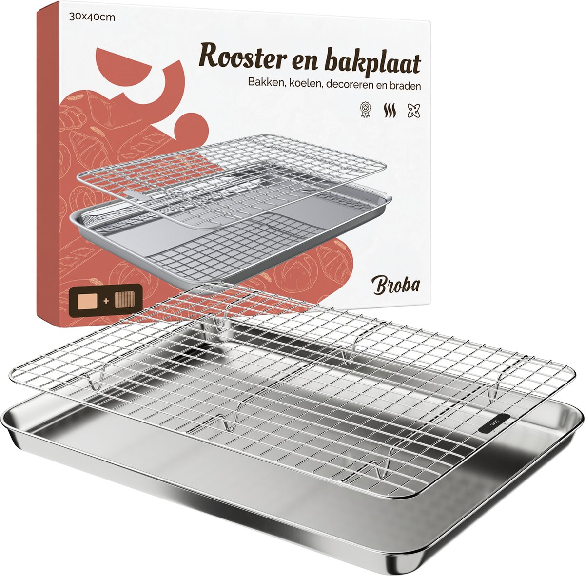 Bol.com Bakplaat voor Oven Braadslede met Rooster Ovenrooster - Taartrooster Ovenplaat Afkoelrooster - Grillrooster Braadslee Ov... aanbieding