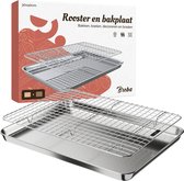 Bakplaat voor Oven Braadslede met Rooster Ovenrooster - Taartrooster Ovenplaat Afkoelrooster - Grillrooster Braadslee Ovenrek - Koelrek Bakrooster