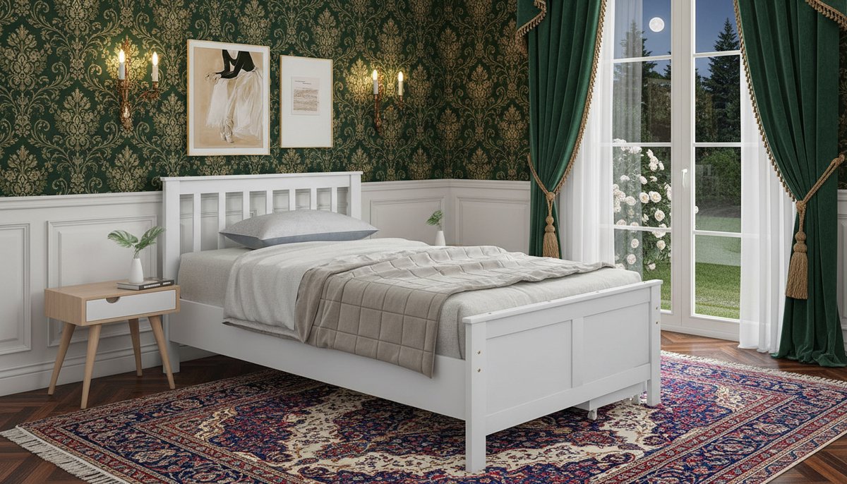 Eenpersoonsbed 90x200 cm – Casa Velluto Nordic Storage Bed – Massief Houten Bed met 2 Laden – Kinderbed, Jeugdbed & Logeerbed – Hoofdeinde & Lattenbodem – Wit