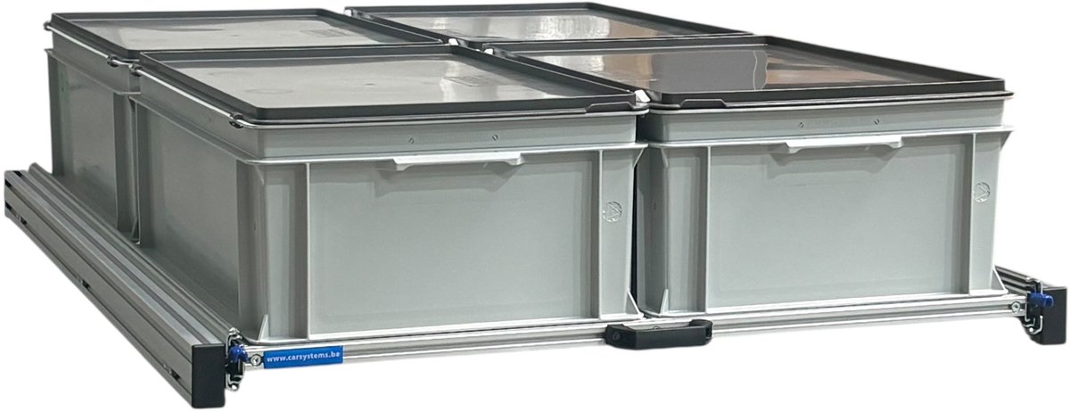 Schuifframe aluminium voor camper 120x80 cm inclusief 4 bakken met deksel