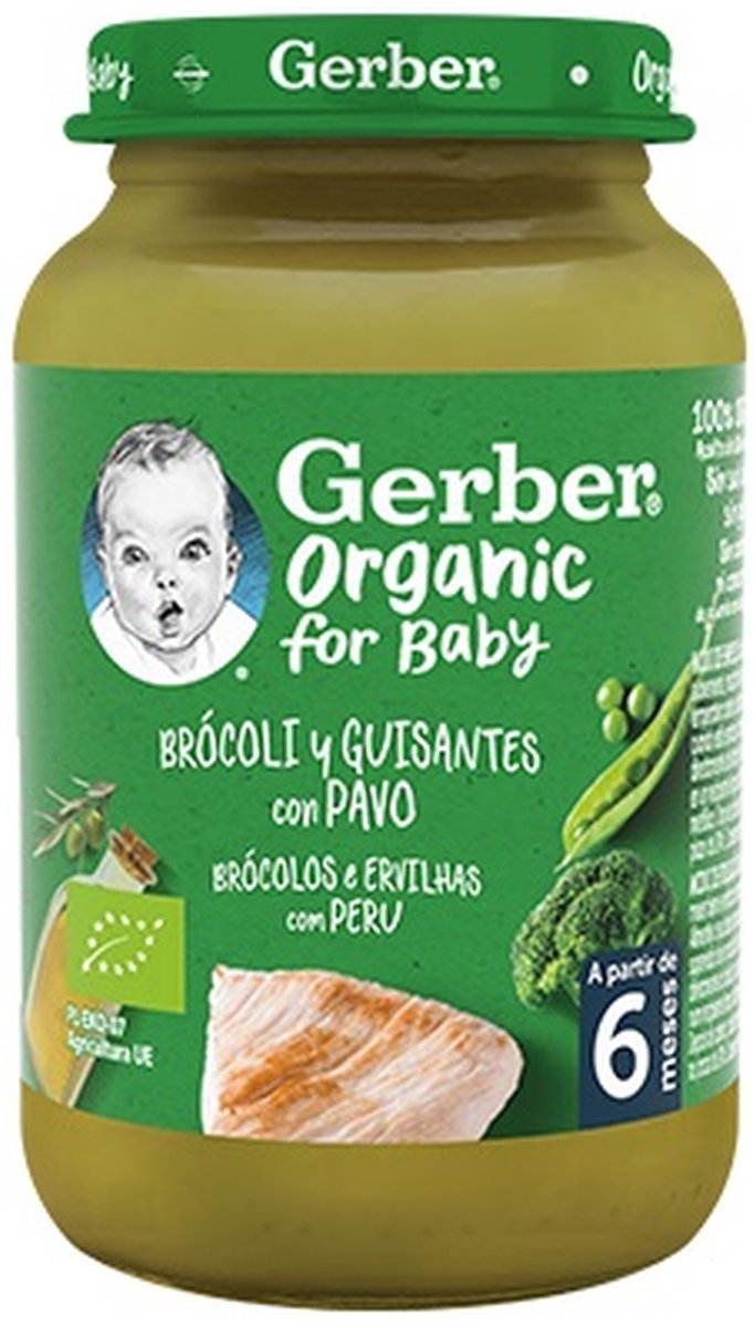 Babypotje, broccoli, erwtjes en kalkoen 190 g|Baby jar, broccoli, peas and turkey 190 g|Petit pot bébé, brocoli, petits pois et dinde 190 g