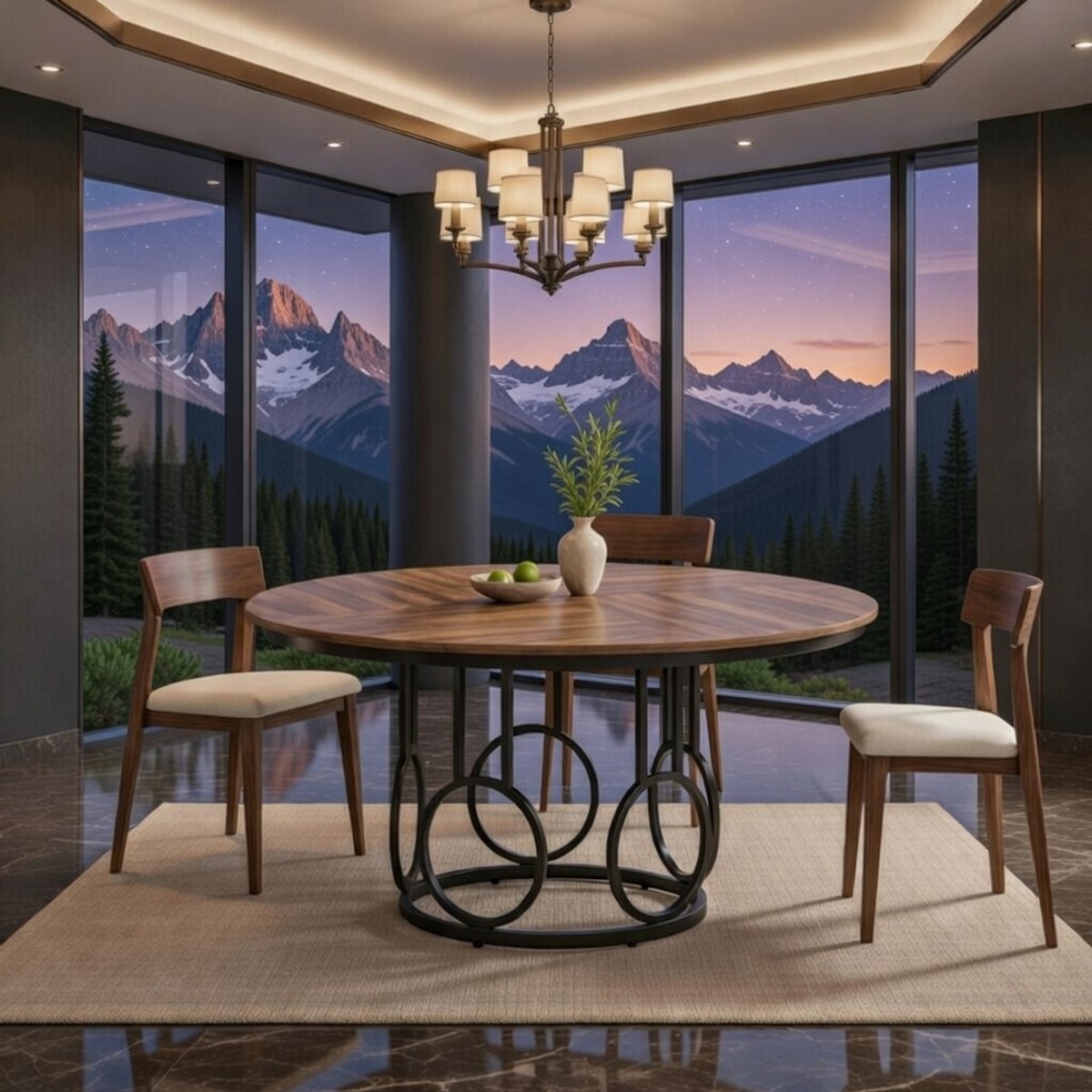 Rondo Noir Luxe Ronde eettafel 120 cm voor 4-6 personen - Walnoot Bruin met zwart metalen Casa Serena – 120 cm – Casa Dorada