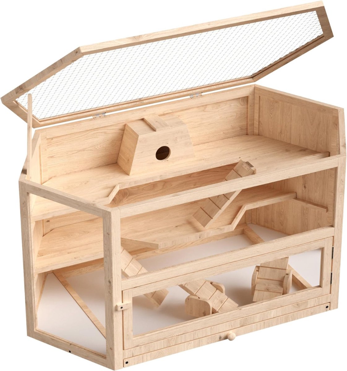 MIRA® Hamsterkooi - Knaagdierkooi - Kooi - Inklapbare Deksel - Natuur - 115cm x 60cm x 59cm; 10.84 kg