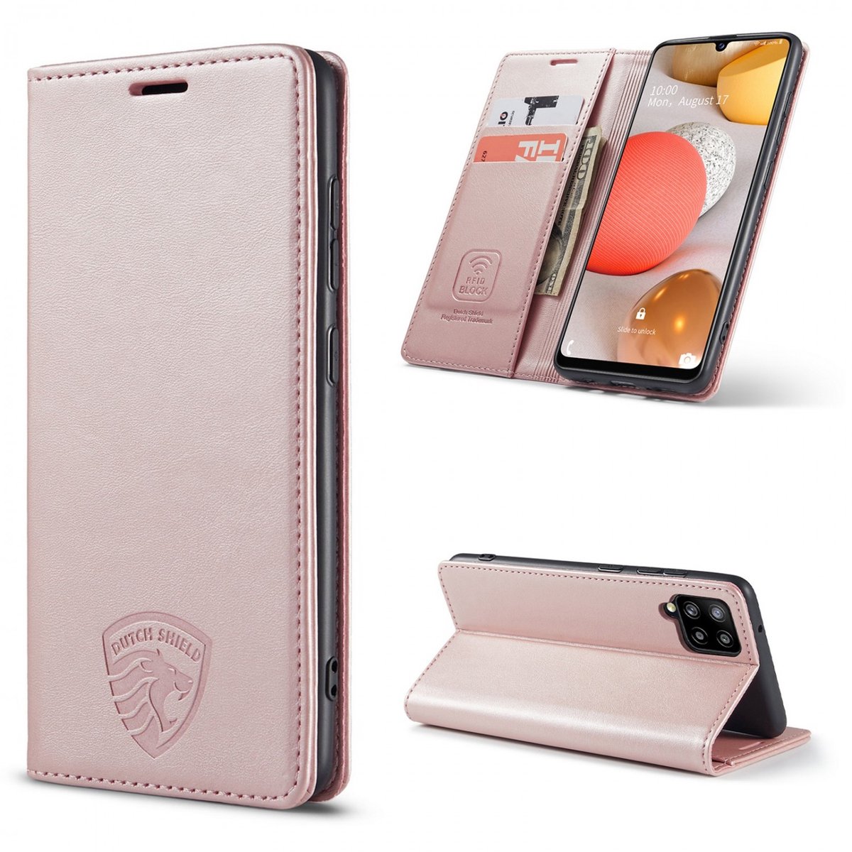 Hoesje Geschikt voor Samsung A42 met Anti Skim Bescherming - Pasjes Bookcase RFID Beschermd - Roze - Luxe Telefoonhoesje Wallet Case Pasjeshouder PU Leder