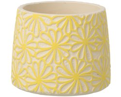 J-Line bloempot Rond Bloemen - cement - geel - small