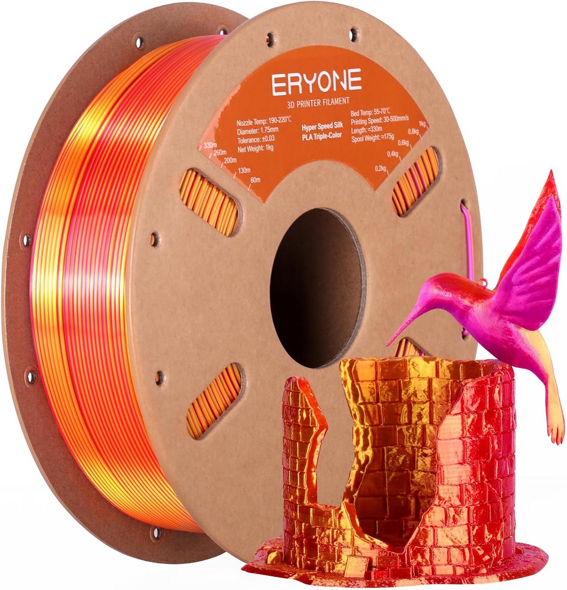 Hoogwaardig Zijde PLA Filament 1.75mm voor 3D Printers, Tricolor Rood Goud Paars, 1KG Spoel