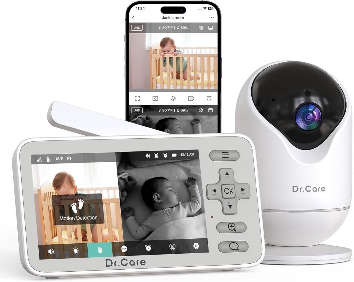 Slimme WiFi Babyfoon met 2 Camera's, 4 inch HD Beeldscherm en App | Nachtzicht & Bewegingsdetectie