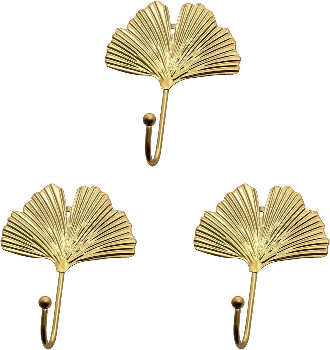 Set van 3 Antieke Decoratieve Muurhaken in Bladvorm - Zware Kapstok Haken