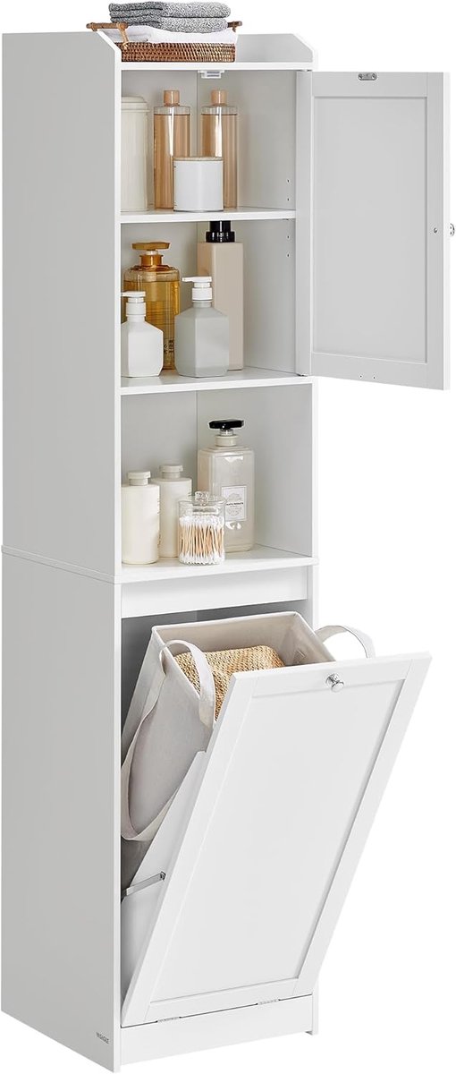 Hoppa! Badkamerkast - Wolkenwit - MDF, Polyesterweefsel - 40 x 40 x 170 cm (B x D x H)