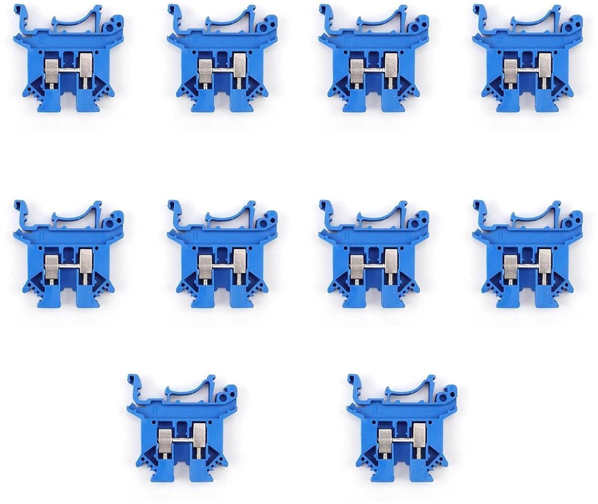 Serieklemmen 10 stuks, hoedrail klemmen, nylon koper railklemblok blauw
