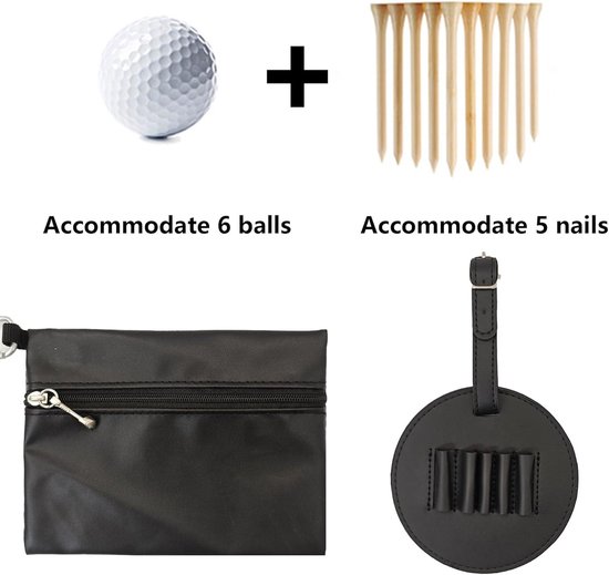 Golftas voor golfballen en tees - Draagbare tas van leer - Accessoireset met haak - Ideaal voor liefhebbers van golf - Afmetingen 22 x 16,5 cm. van Merkloos — afbeelding 4