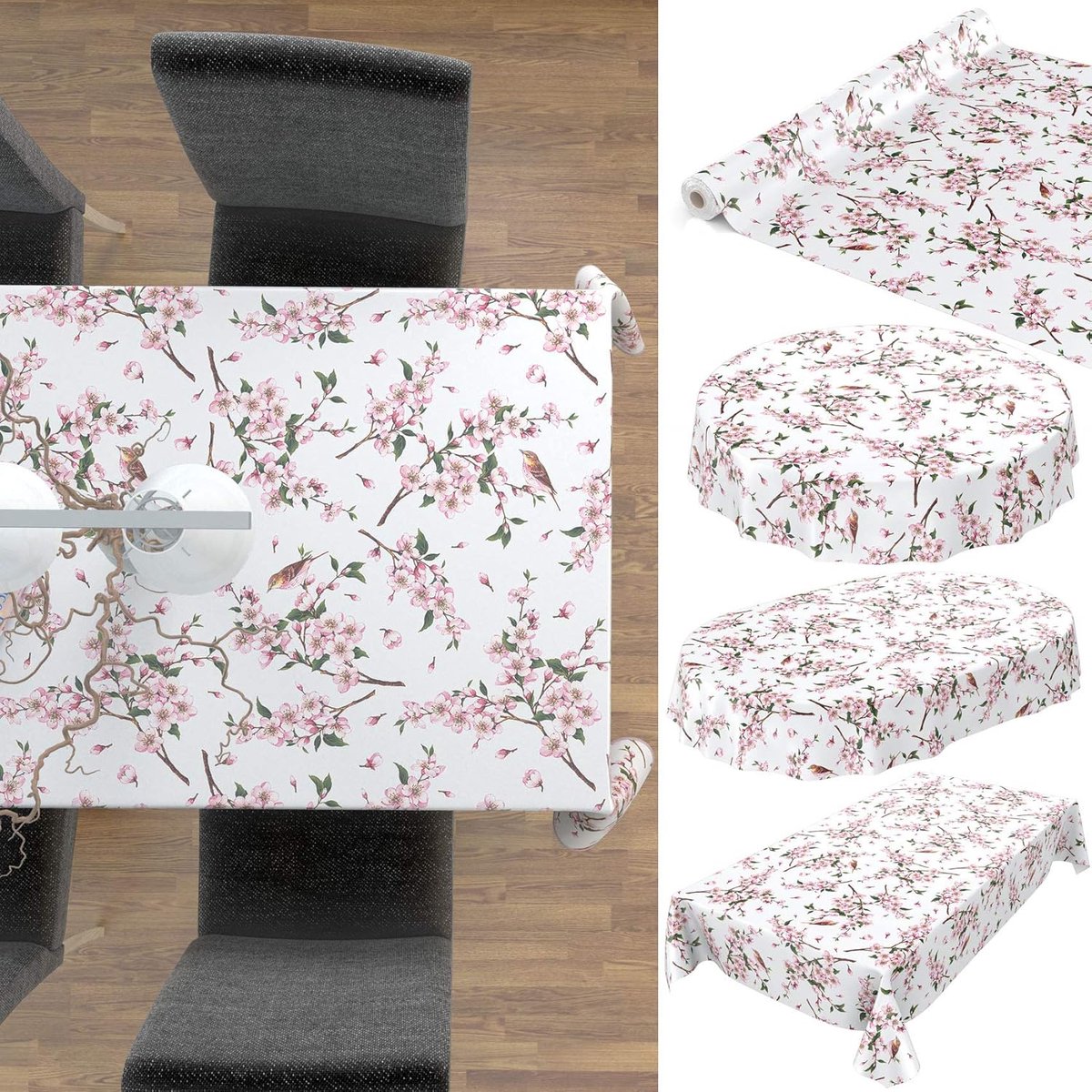 Wasbaar Tafelzeil met Sakura en Vogel Design - Afwasbaar en Duurzaam