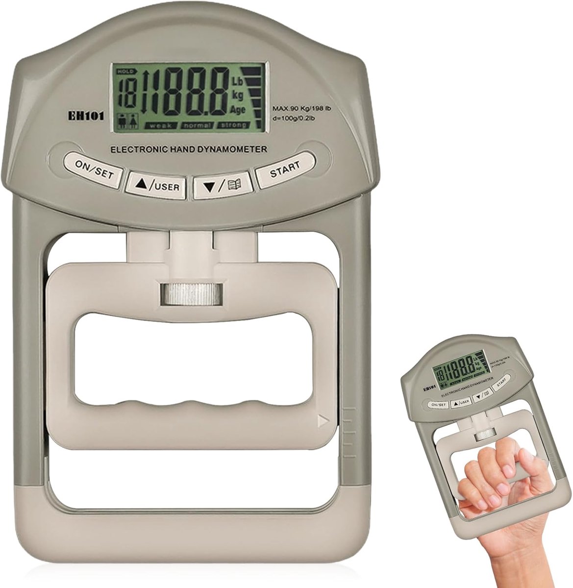 Digitale Handkrachtmeter tot 180 kg met Groot LED Scherm - Krachttrainer met USB Opladen