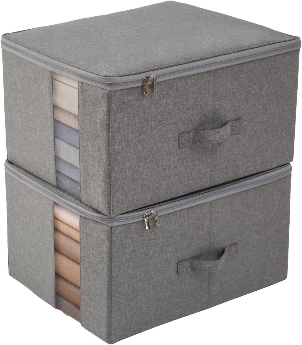 Set van 2 Opbergbakken voor Kleding Onder Bed - Opvouwbare Organizers met Stevig Paneel