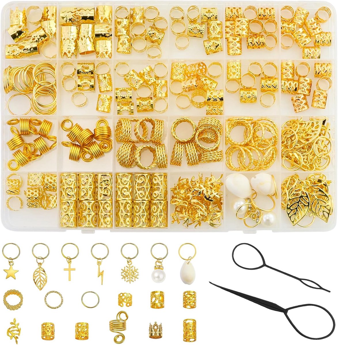 245 Delige Set Gouden Haaraccessoires voor Vlechten en Dreadlocks