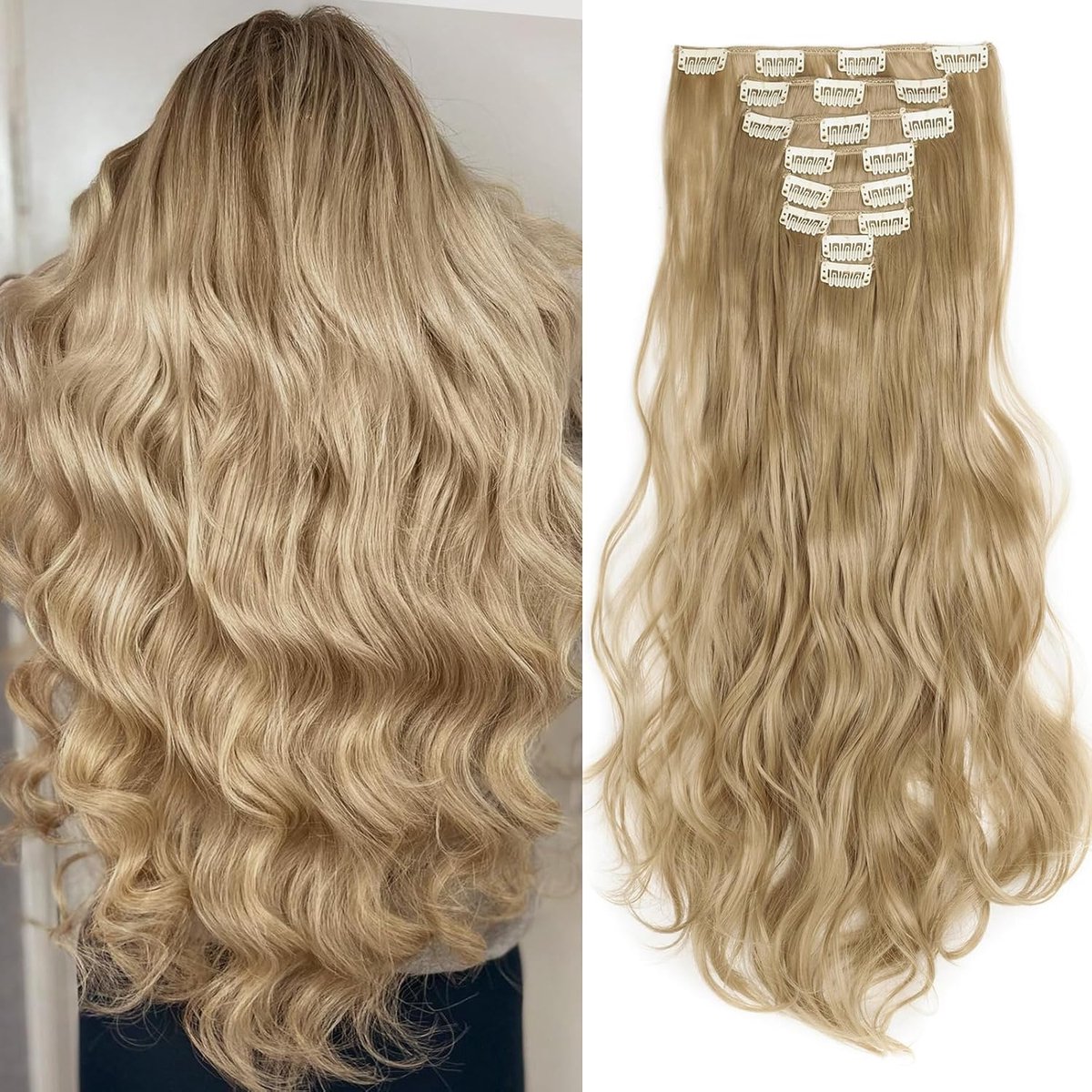 Clip-in Haarverlenging Golfd 60cm Synthetisch Haar 8 Delen Set