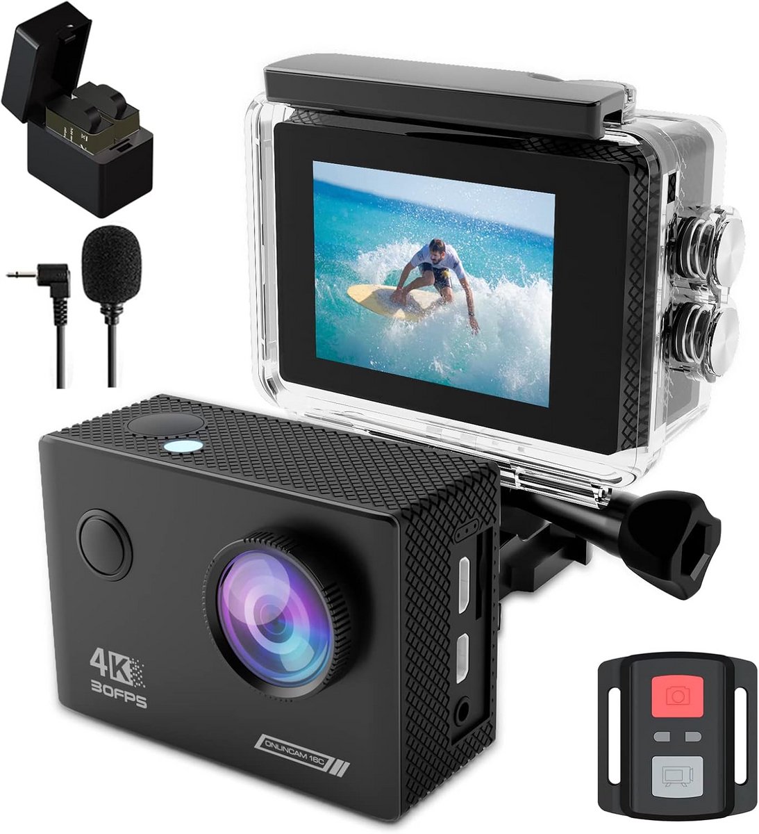 4K WiFi Actiecamera met EIS, 20MP, 170° Groothoek & Waterdicht tot 40m
