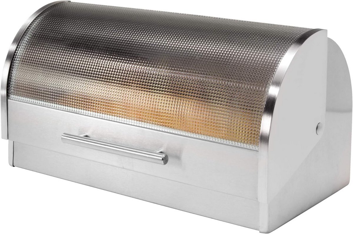 RVS Broodtrommel met Roltop en Glazen Deksel - Houd Brood Vers