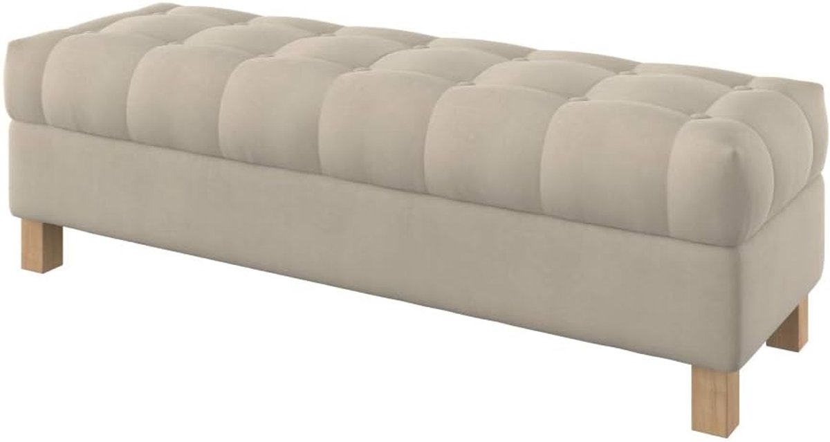 Luxe Opbergbank met Knooptufting - Rechthoekig Voetenbankje | Beige Fluweel