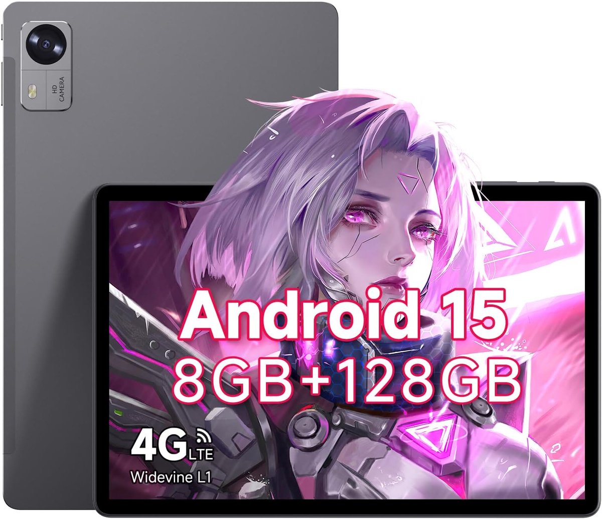 Android Tablet 10.1 Inch HD IPS Scherm, 8GB RAM, 128GB Opslag, 4G LTE, Wifi en GPS