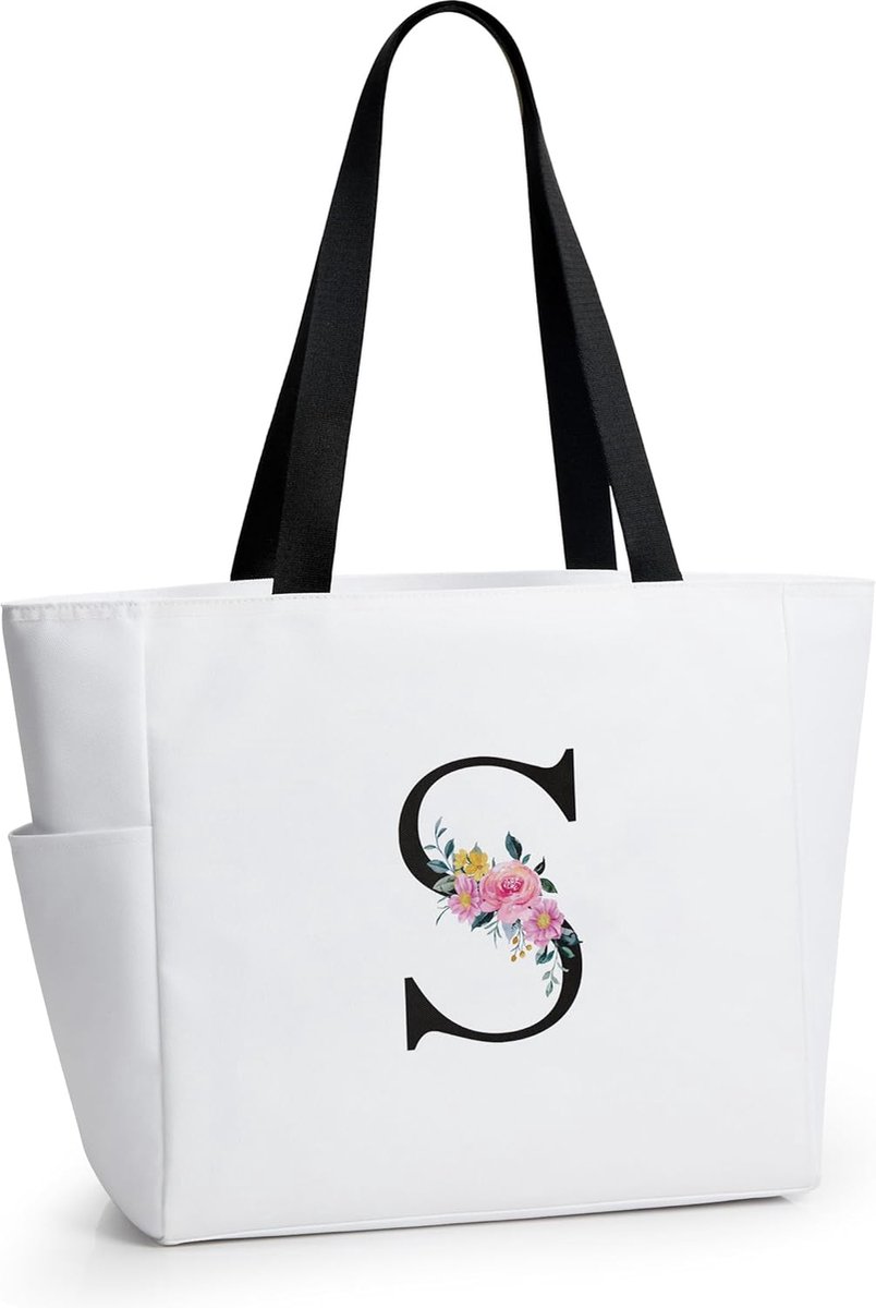 Gepersonaliseerde Strandtas met Initiaal - Waterdichte Grote Tote Bag met Rits