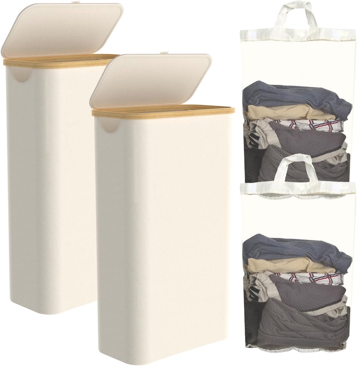 Slanke Wasmand met Deksel en Handvatten, 60L Opvouwbaar