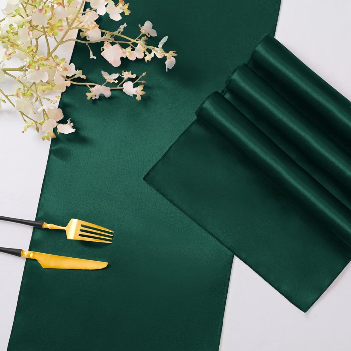 Set van 2 Satijnen Tafellopers Bosgroen 30,5 x 274 cm voor Feest en Decoratie